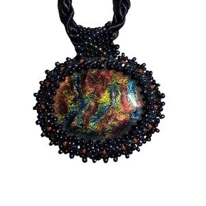 NWT Handcrafted Beaded Dicro Glass Pendant